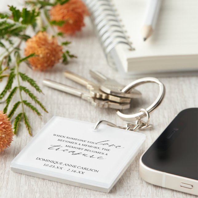 Elegant Simple Sympathy Photo Bereavement Memorial Keychain (Front Right)