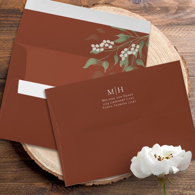 Elegant Simple Terracotta Greenery Foliage  Envelope (Creator Uploaded)