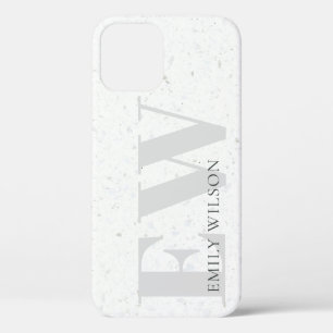 Elegant Simple Terrazzo Stone Grey Name Monogram iPhone 12 Case
