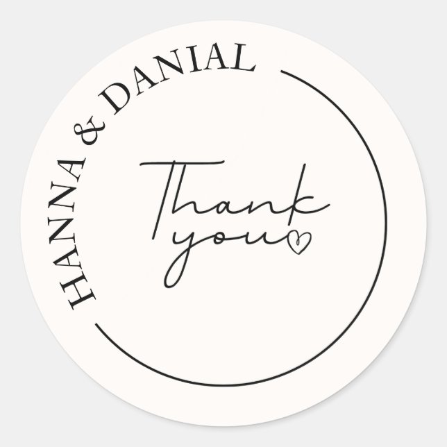Elegant Simple Thank You Wedding Favour  Classic Round Sticker (Front)