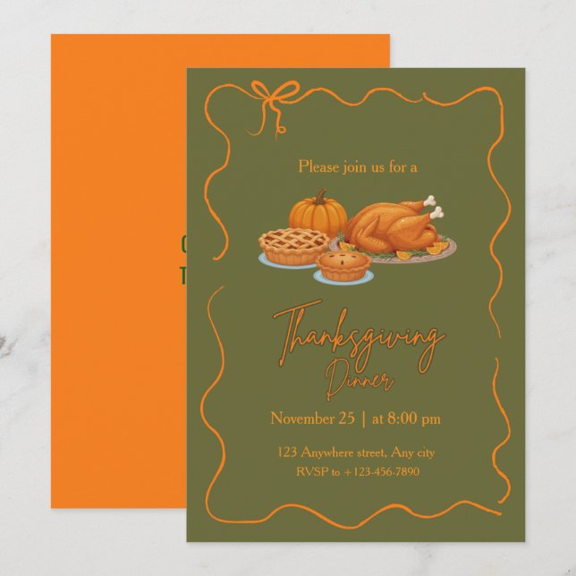 Elegant Simple Thanksgiving Dinner Invitation (Front/Back)