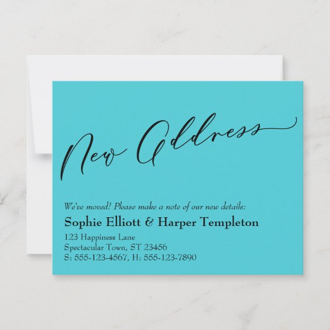 Elegant, Simple Turquoise New Address Announcement (Front)