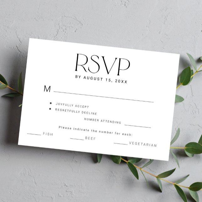 Elegant simple typography meal options wedding RSVP card (Creator Uploaded)