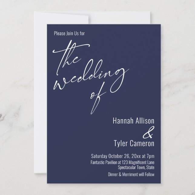 Elegant Simple Typography The Wedding Of Navy Blue Invitation (Front)