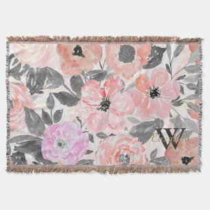 Elegant simple watercolor floral throw blanket