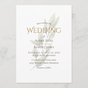 Elegant Simple Watercolor Greenery Leaf Modern Invitation