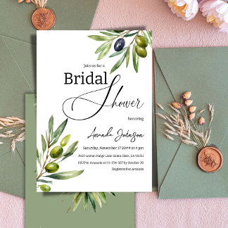 Elegant Simple Watercolor Olive Bridal Shower Invitation