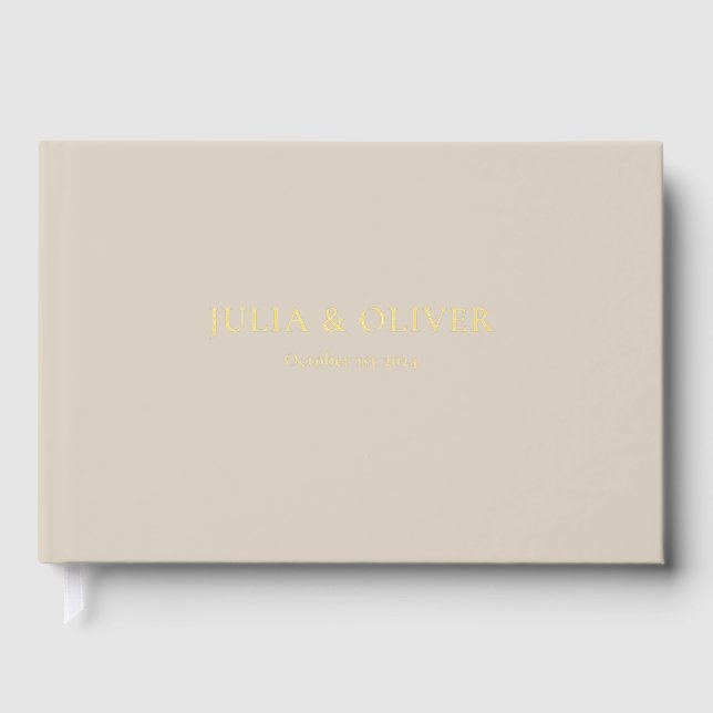 Elegant Simple Wedding | Linen Foil Design Guest Book (Front)