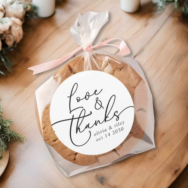 Elegant Simple Wedding Love and Thanks Classic Round Sticker (Creator Uploaded)