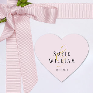 Elegant Simple Wedding Names Date Pink Sticker
