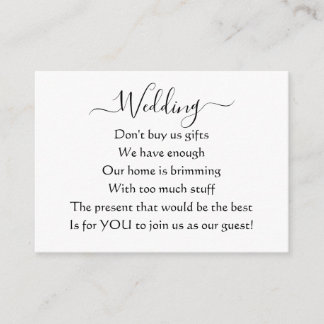 Elegant Simple Wedding No Gifts Poem Enclosure Card