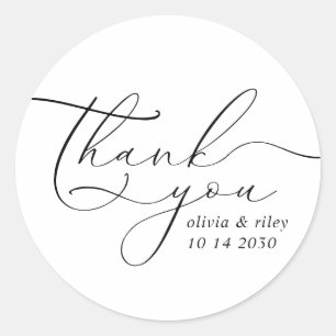 Elegant Simple Wedding Thank You Script Classic Round Sticker