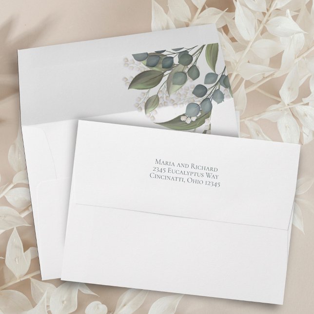 Elegant Simple Wedding Watercolor Blue Floral Envelope (Simple Watercolor Blue Eucalyptus envelope with return address. )