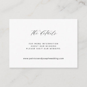 Elegant simple white black wedding website details enclosure card