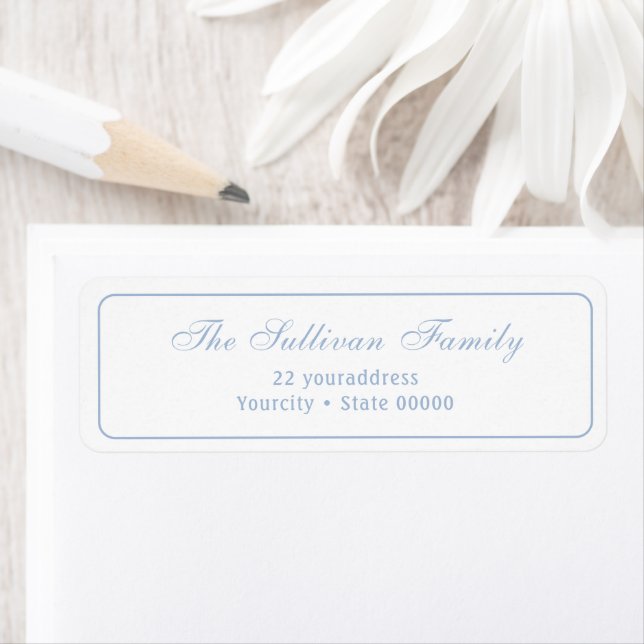 Elegant simple white blue return address label (Insitu)