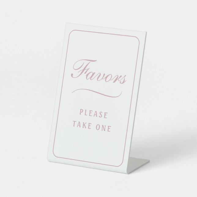 Elegant Simple White Blush Favours Pedestal Sign (Front)