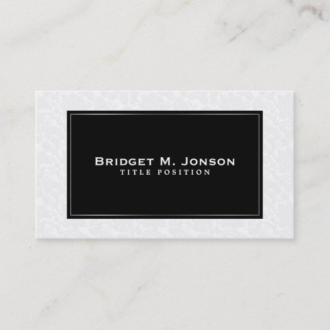 Elegant Simple White Damask And Black Frame Business Card (Front)