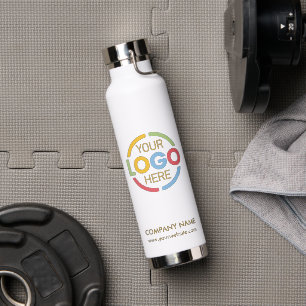 Elegant Simple White Gold Company Business Logo Water Bottle
