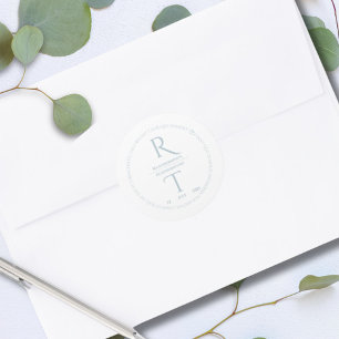 Elegant Simple White Grey Monogram Wedding Classic Round Sticker