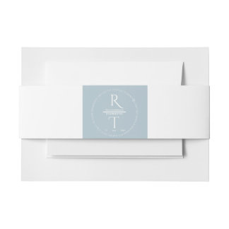 Elegant Simple White Grey Monogram Wedding Invitation Belly Band