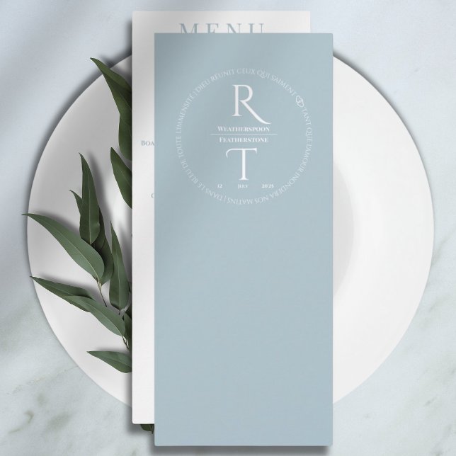 Elegant Simple White Grey Monogram Wedding  Menu (Creator Uploaded)