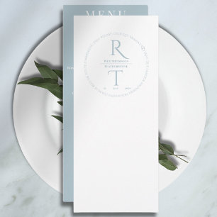 Elegant Simple White Grey Monogram Wedding  Menu