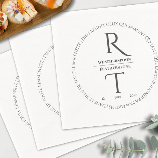 Elegant Simple White Grey Monogram Wedding Napkin (Creator Uploaded)