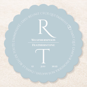 Elegant Simple White Grey Monogram Wedding Paper Coaster