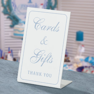 Elegant Simple White Light Blue Cards & Gifts Pedestal Sign