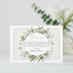 Elegant Simple White Lily Sympathy Funeral Thank You Card