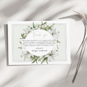 Elegant Simple White Lily Sympathy Funeral Thank You Card