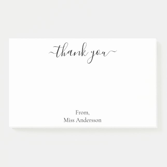 Elegant Simple White Thank You Script Post-it Notes (Front)