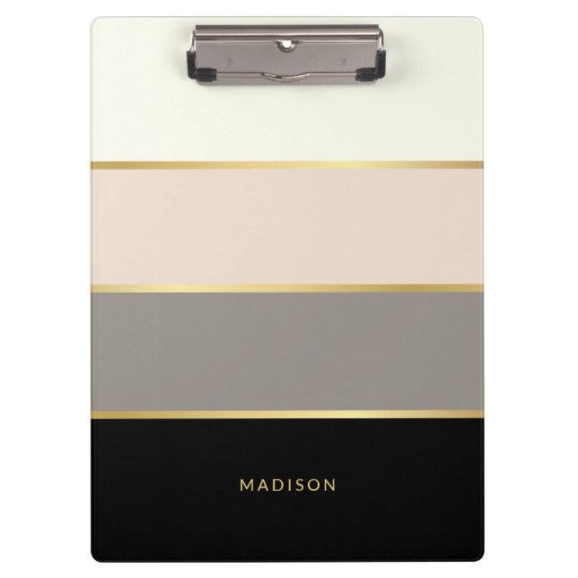 Elegant Simple Wide Stripes with Any Name Clipboard (Front)