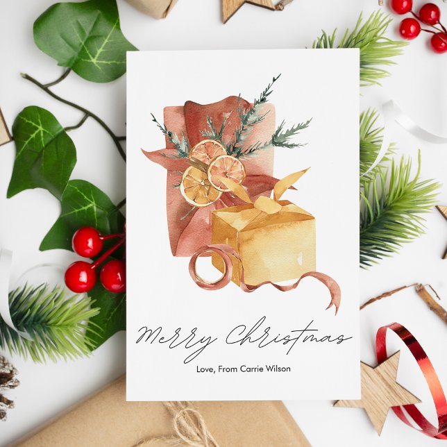 Elegant Simple Winter Orange Gift Christmas Flat  Holiday Card (Creator Uploaded)