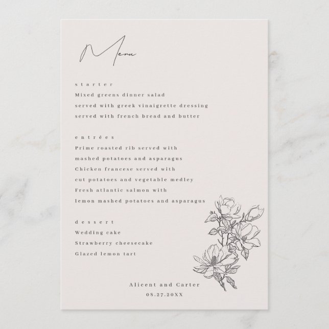 Elegant Simple With Line Art Flowers & Border Menu (Front)
