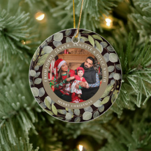 Elegant Simple Wreath 2 Photo Family Christmas Ceramic Ornament