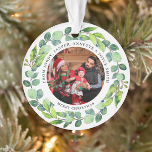 Elegant Simple Wreath 2 Photo Family Christmas Ornament