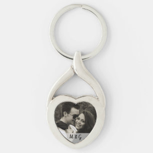 Elegant Single Custom Photo and Couples Initials Keychain