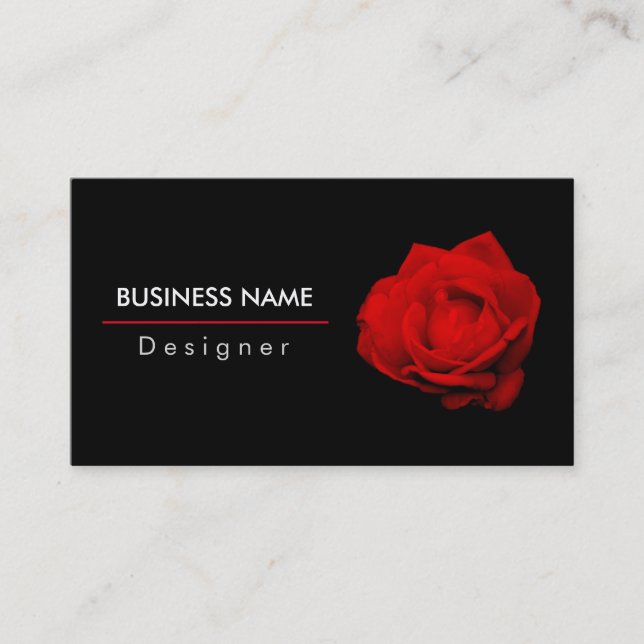 Elegant Single Red Rose Flower Black Red White Business Card (Front)