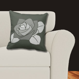 Elegant Single Rose Blossom On Grey Throw Pillow