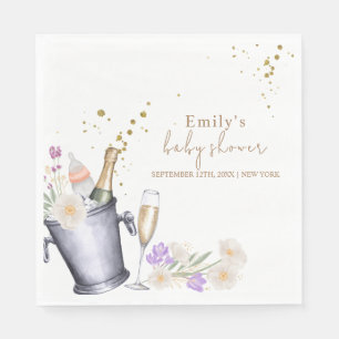 Elegant Sip & See Champagne Bottle Baby Shower Napkin
