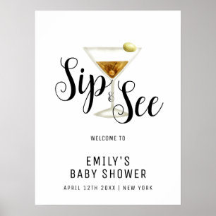 Elegant Sip & See Martini Baby Shower Welcome Poster