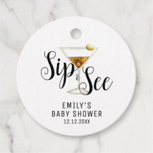 Elegant Sip & See Martini Cocktail Baby Shower  Favour Tags