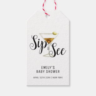 Elegant Sip & See Martini Cocktail Baby Shower Gift Tags