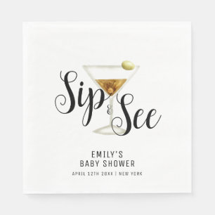 Elegant Sip & See Martini Cocktail Baby Shower  Napkin
