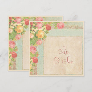 Elegant Sip & See Vintage Roses Invitation