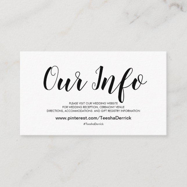 Élégant site de mariage Détails Cartes de fermetur (Devant)