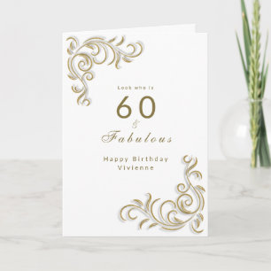 Elegant sixty and fabulous birthday gold scroll card