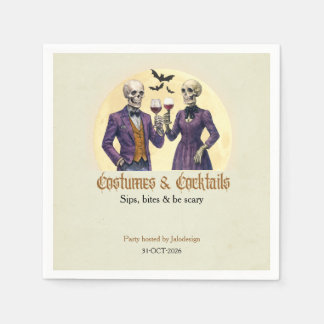 Elegant Skeleton Costume Cocktail Halloween Party Napkin