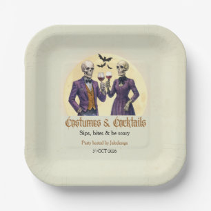 Elegant Skeleton Costume Cocktail Halloween Party Paper Plate